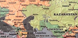 a map of the middle east with a pin in it