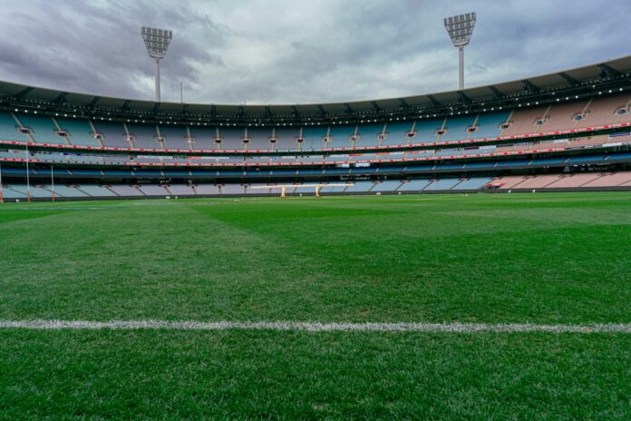 a sports stadium with a field