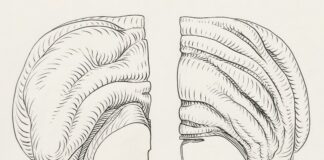 a black and white drawing of a human head