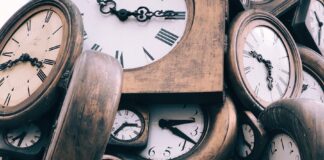brown-and-white clocks