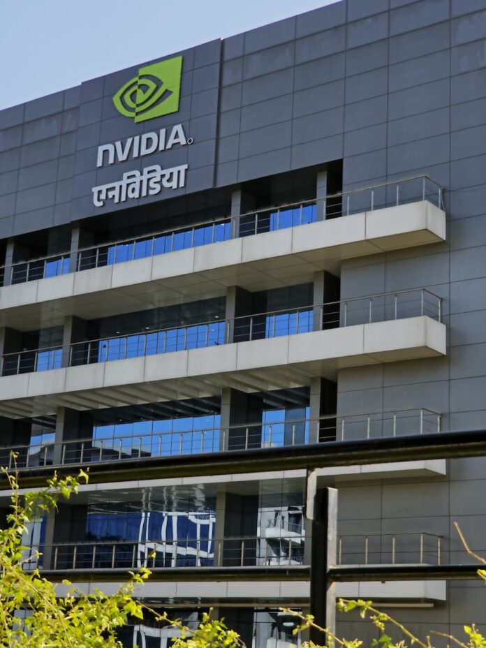 Nvidia building exterior with blue glass windows.
