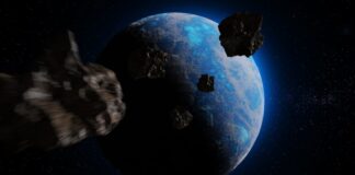 an artist's rendering of a space ship approaching a planet